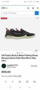 UA Project Rock 4 Mana Training Shoes Baroque Green Pale Olive Men's Size US 9 sole photo